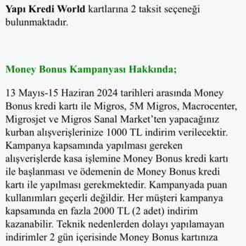 Migros Kurban Money Bonus Kampanyası
