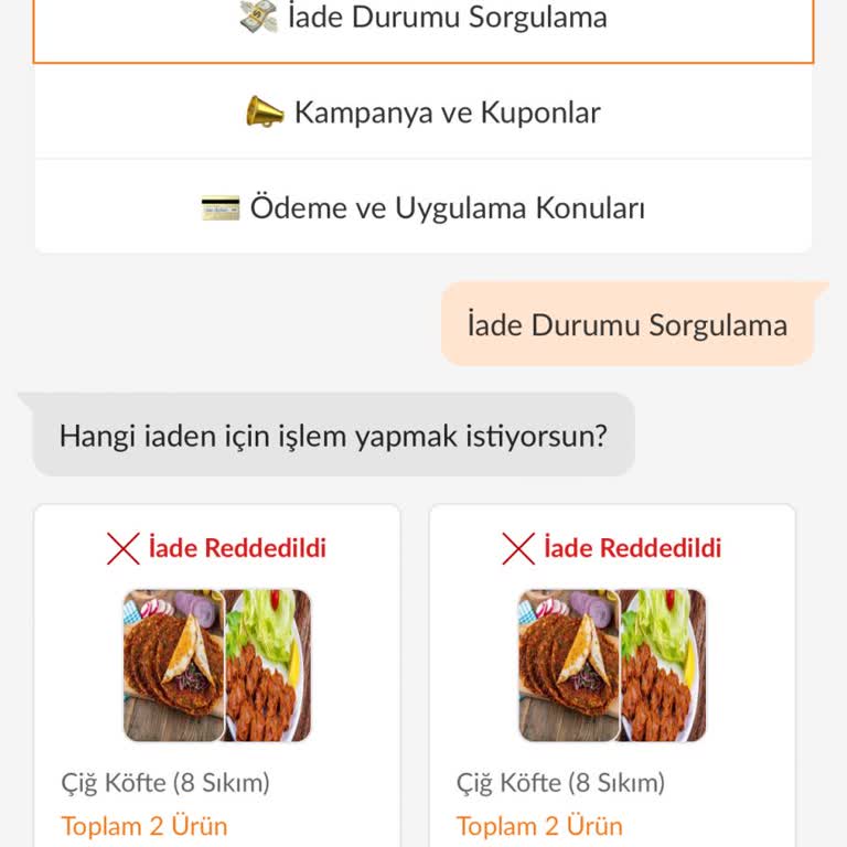 Trendyol Yemek Siparişi İadesi Reddoluyor