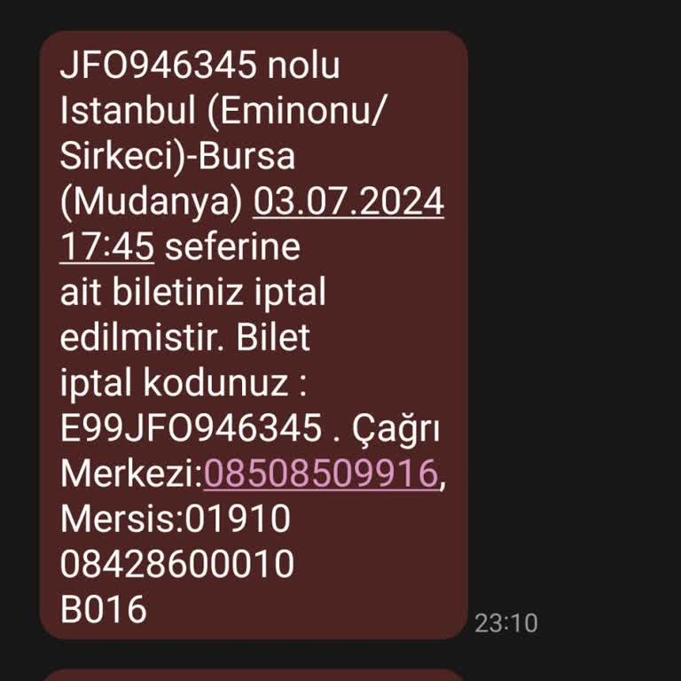 BUDO İptal Bilet Ücretinin Yatmaması