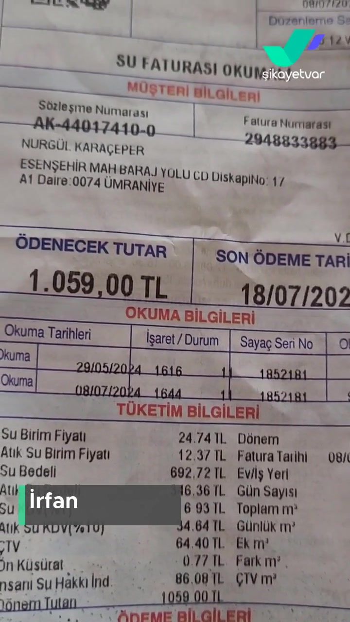İBB - İstanbul Büyükşehir Belediyesi Aşırı Yüksek Gelen Su Faturasından Şikayetçiyim! videonun kapak resmi