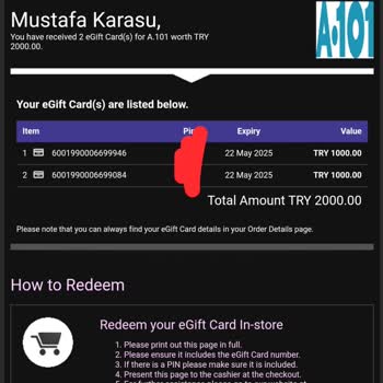 A101 Hediye Kartları Çalışmıyor