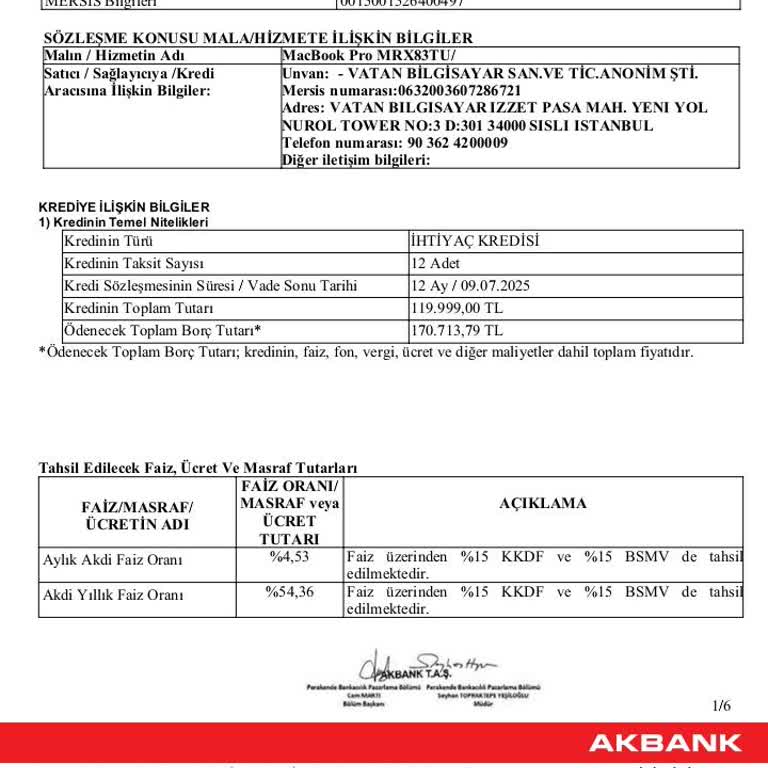 Vatan Bilgisayar Adıma Çekilen Kredi