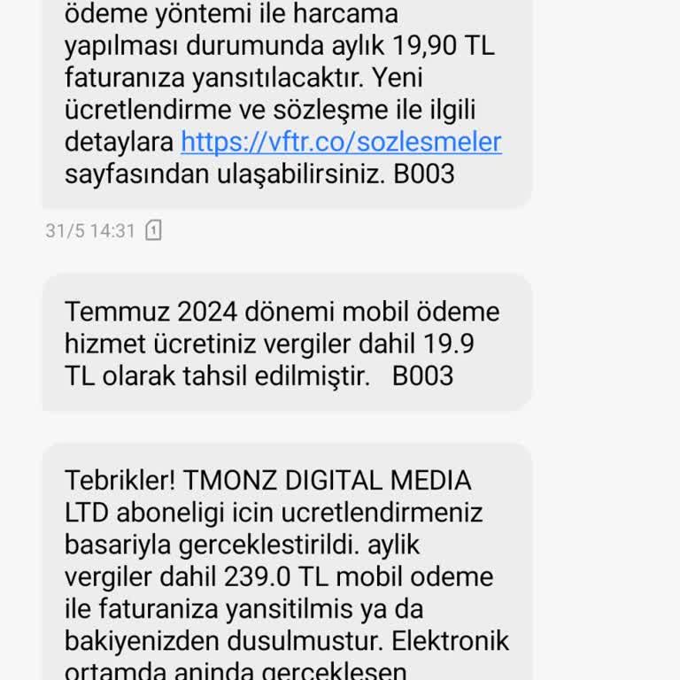 Vodafone Haberim Olmadan Gelen Mobil Ödeme Mesajı