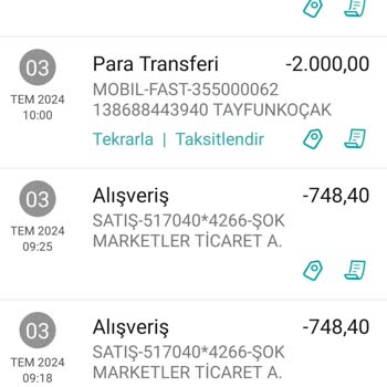 Cepte Şok Ödeme İadesi Çift Çekim