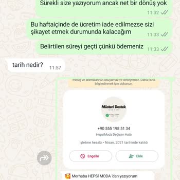 Hepsi Moda Ücret İadem Yatırılmadı