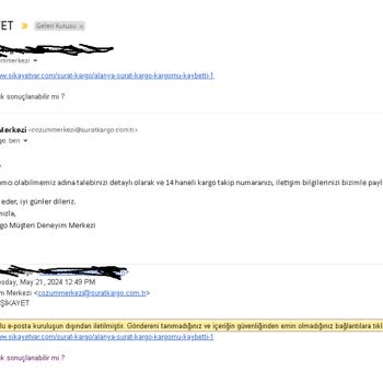 Sürat Kargo Alanya Şubesi Ve Genel Merkez 13 Nisan İtibaren Çözemedi