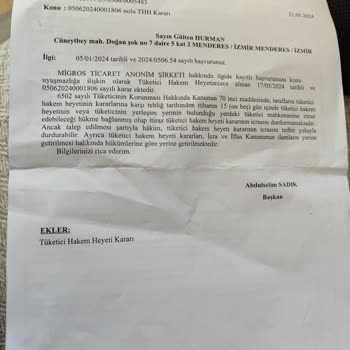 Migros Tüketici Hakem Heyeti Sonucu