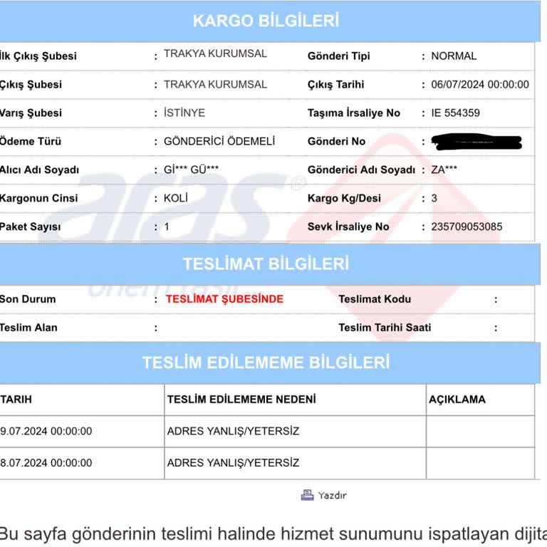 Aras Kargo Adres Yetersizliği Sorunu Ve İletişim Eksikliği