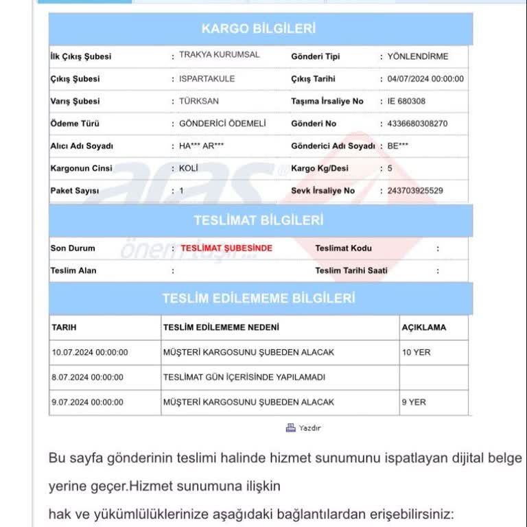 Aras Kargo Kargomu Keyfiyen Teslim Etmiyor!