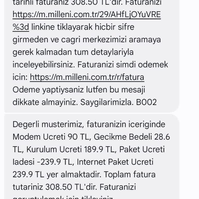 Millenicom Alamadığımız Hizmete Fatura Kesiyor