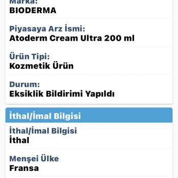 Bioderma Üts'de Eksiklik Bildirimi