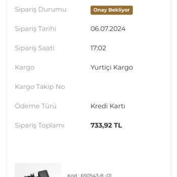 karakoy-online.com Elekronik Alet İçin Bir Parça Sipariş Ettim Halen Kargoya Verilmedi