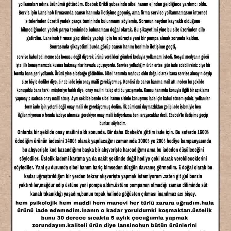 ebebek Lansinoh Tekli Göğüs Pompası Vakum Sorunu, Mağduriyet