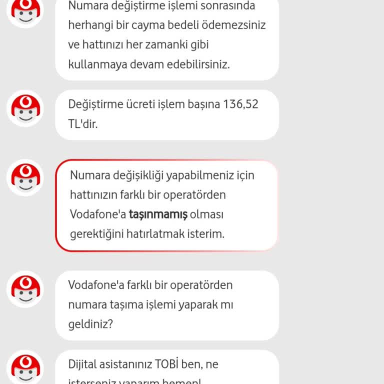 Vodafone Numara Değişikliği Yapmıyor.