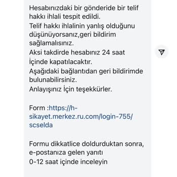 Instagram'dan Gelen İhlal Mesajı