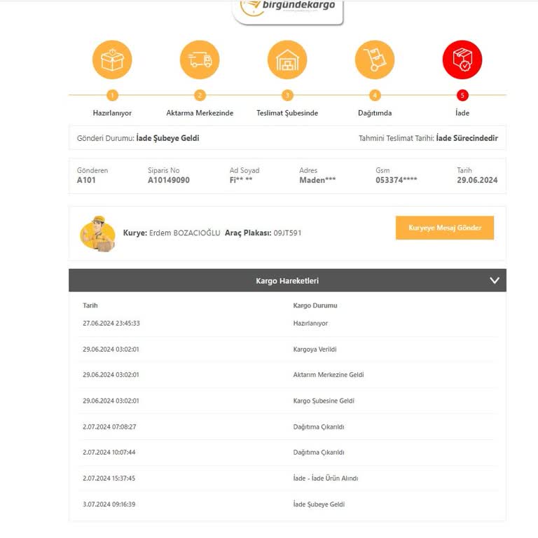A101 İn Anlaşmalı Kargo Şirketi İadeleri Teslim Etmiyor