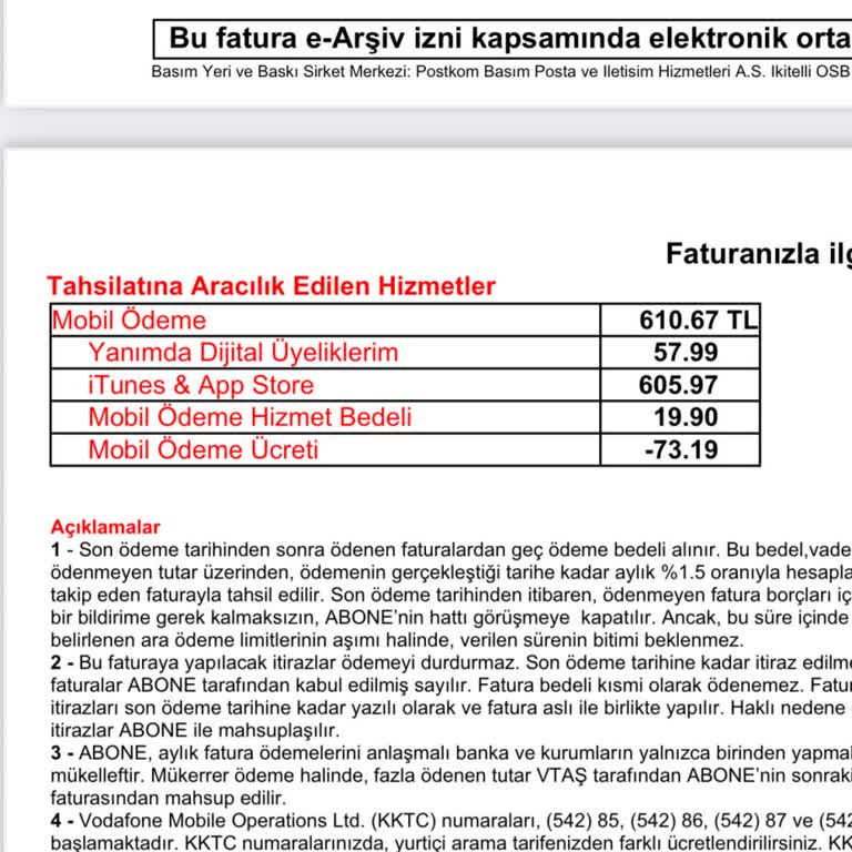 Vodafone İ Tunes Fatura