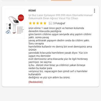 Hnk Teknoloji Tarafından Satılan Riomi Buz Lazer Aleti Cildimi Yaktı