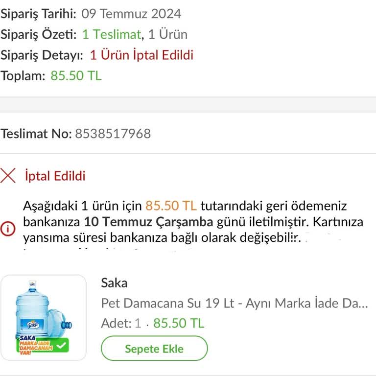 Trendyol Hızlı Market Trendyolgo Su Mağduriyeti