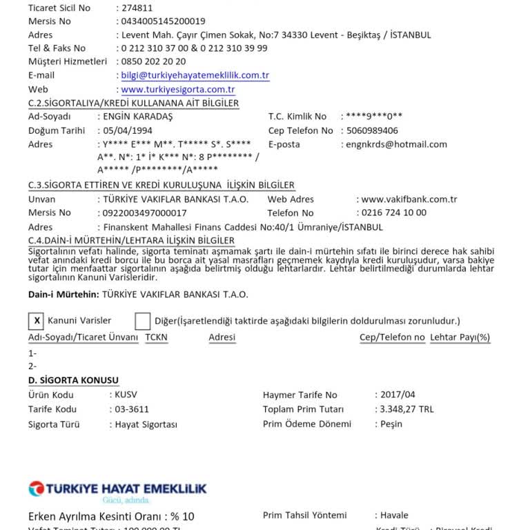 VakıfBank Hayat Sigortası İptali