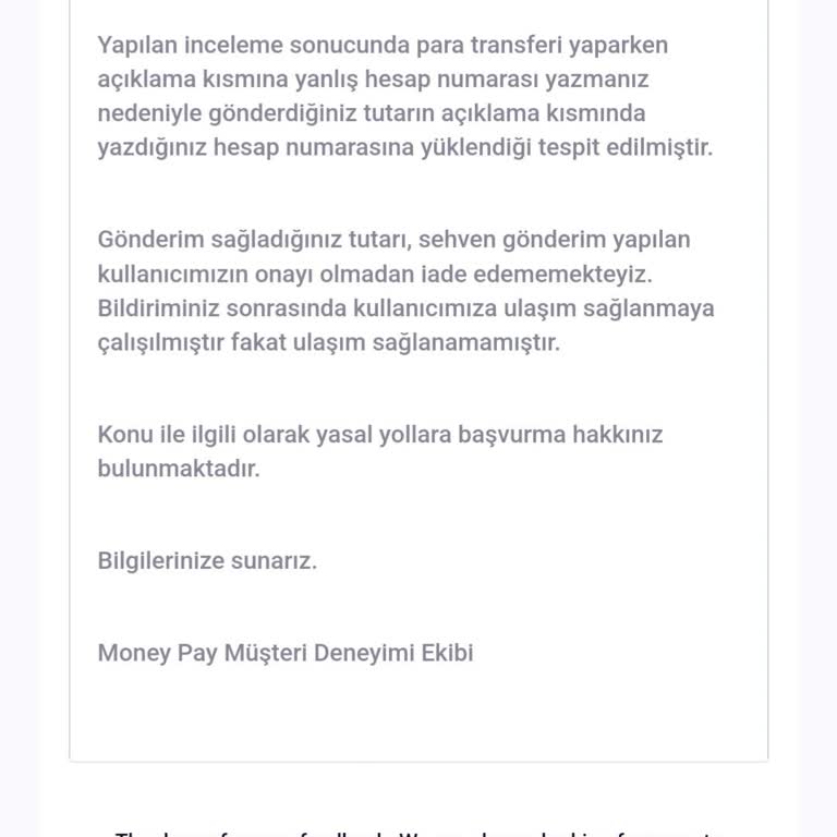 MoneyPay Para İadesi Talebi