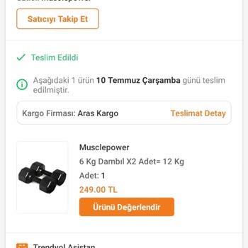 Trendyol 2 Tane 6 Kg'lik Dambıl Sipariş Ettim Ama 2 Tane 3 Kg'lik Dambıl Geldi