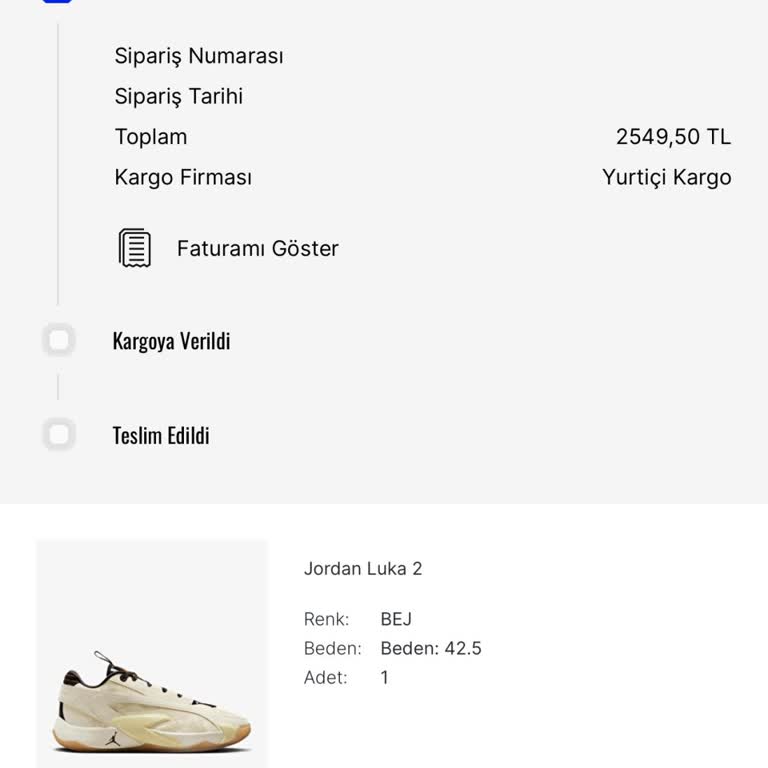 Sneaks Up Siparişimin Kargoya Verilmemesi