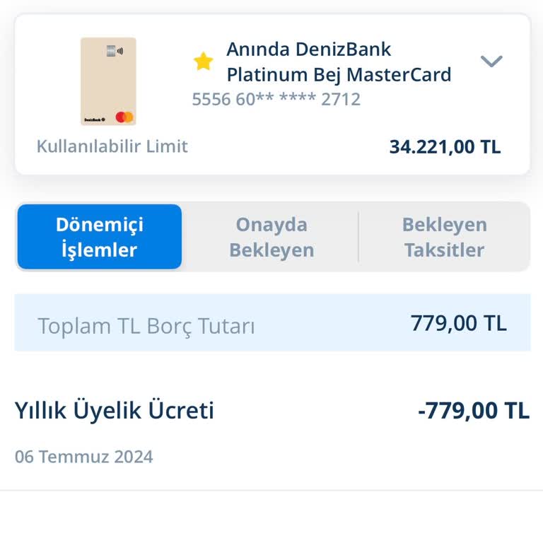 Denizbank Yıllık Üyelik Ücreti
