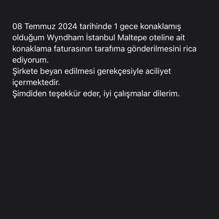 Otelz Otel Z'nin Otel Faturasını Talep Etmeme Rağmen Tarafıma İletmemesi