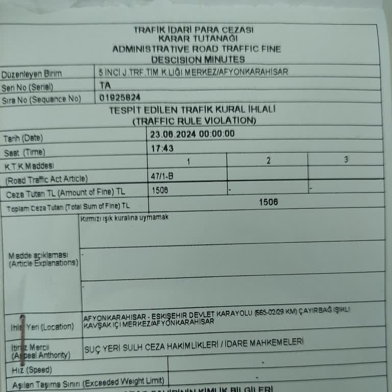 Jandarma Genel Komutanlığı Fotoğrafsız Kırmızı Işık Cezası