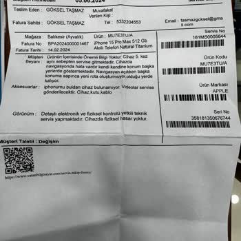 Vatan Bilgisayar Satmış Olduğu Bozuk, Ayıplı Ürün İphone15 Promax