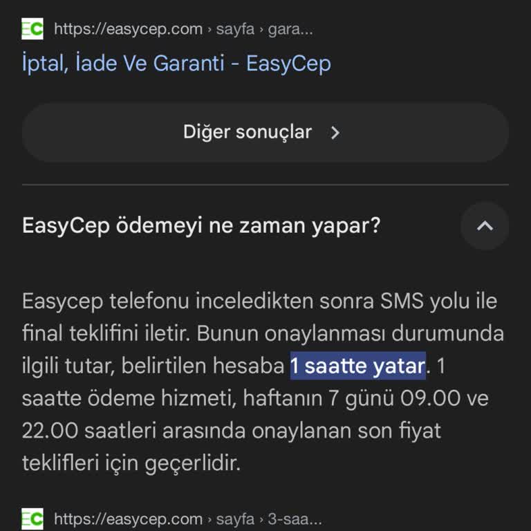 EasyCep Satılan Cihaz İçin Ödeme Alamadım