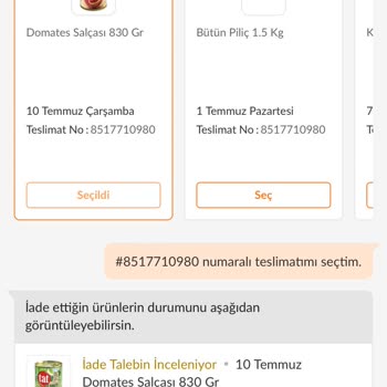 Trendyol Hızlı Market Küflü Salça Gönderimi