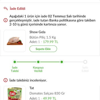 Trendyol Hızlı Market Küflü Salça Gönderimi