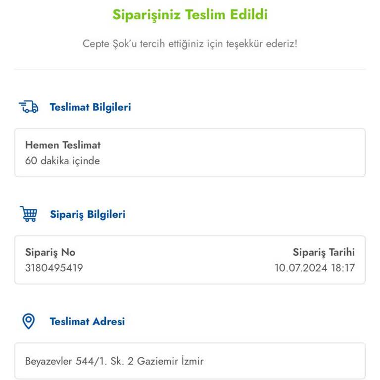 Şok Market Sipariş Sorunu