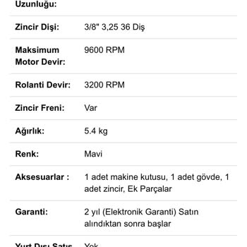 Ekinler Profesyonel El Aletleri Bosch Benzinli Odun Kesme Motoru Çalışmıyor