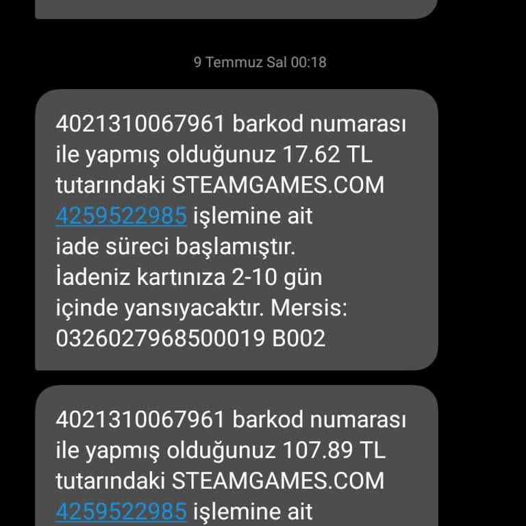 İninal Kart İle Yaptığım Steam Alışveriş İade Param Gelmiyor
