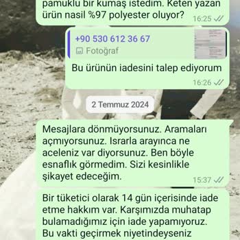 Modaseroglu Keten Yazan Ürünü Polyester Olarak Gönderip İade Almadı