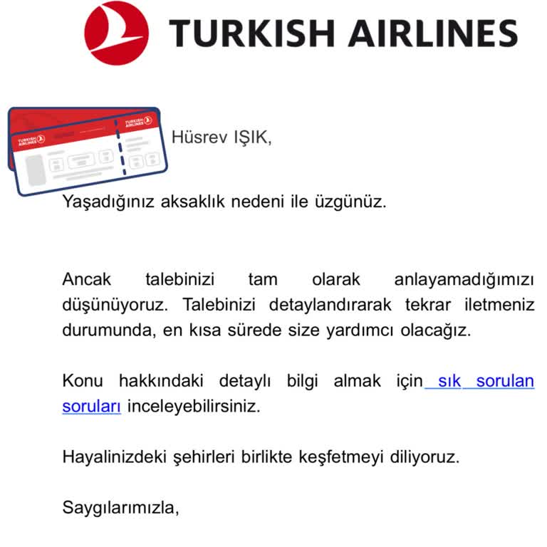 THY Bilet Hakkımı Kullanmama İzin Vermediler