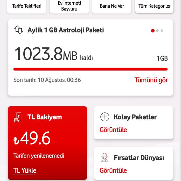 Vodafone Kolay Paket Hesabıma Yüklenmedi