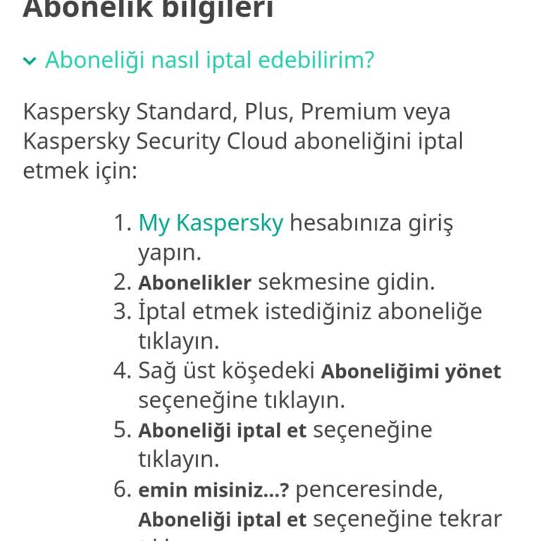 Kaspersky Abonelik İptali Sorunu