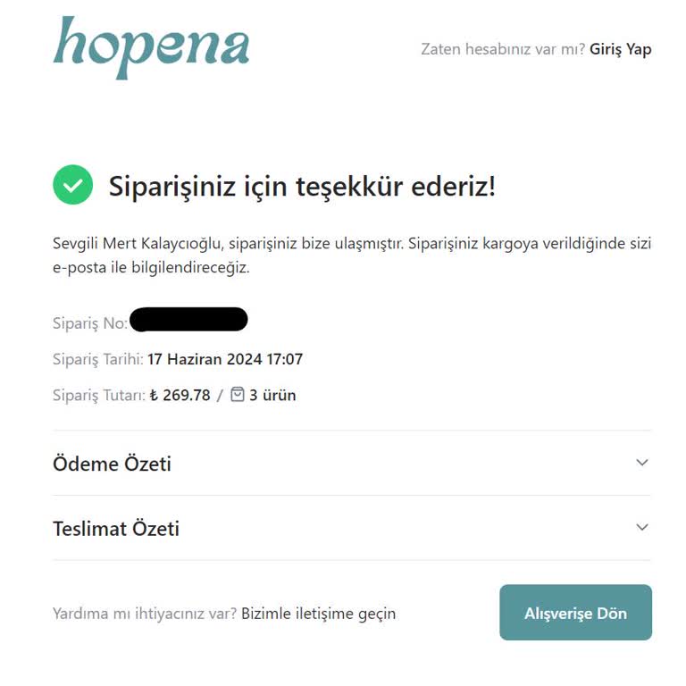 Hopena Sitesinde Sipariş Sorunu Ve Müşteri Hizmetleri Eksikliği