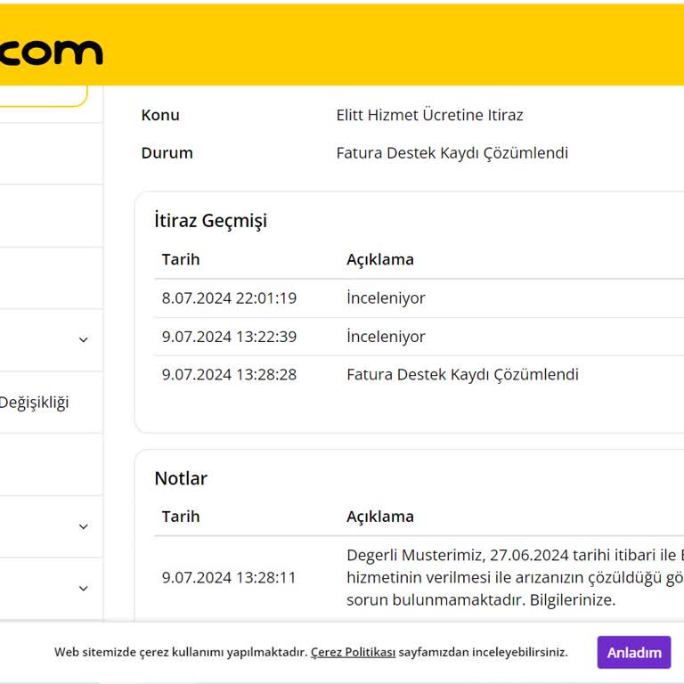 Millenicom Bireysel Teknik Destek Hizmeti Almadığım Halde Ücret Aldı.