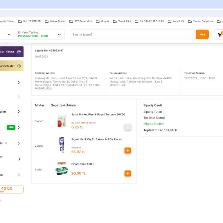 Migros Sanal Market Sipariş