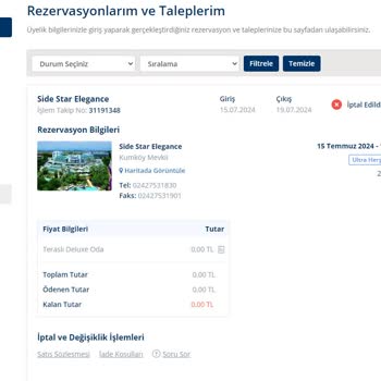 Tatil Sepetinde Bankkart Lira Sebepli Rezervasyonum İptal Edildi.