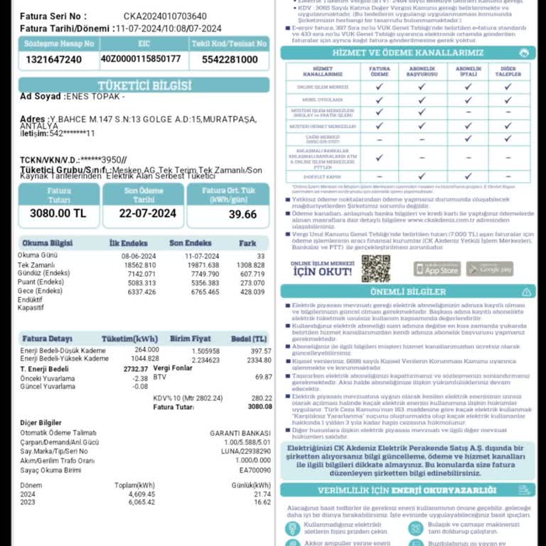 CK Enerji Akdeniz Elektrik Elektrik Faturası Artışı