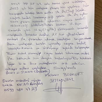 Vodafone 12 Aylık Sözleşmem Bitmeme Rağmen Cayma Bedeli İstenmektedir