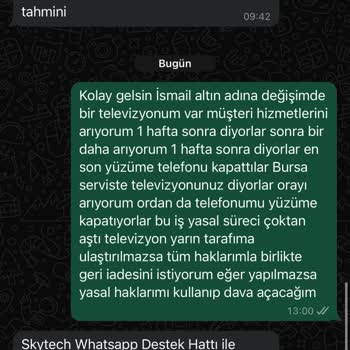 Skytech TV Renk Sorunu Ve Hizmet Gecikmesi