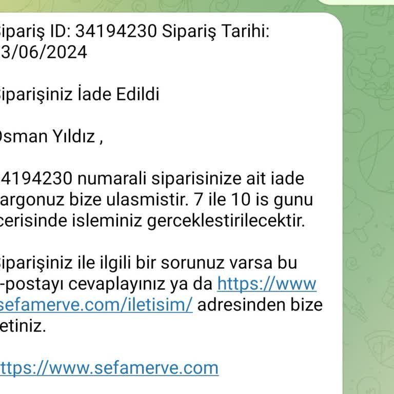 Sefamerve İade Ücretini Alamadım