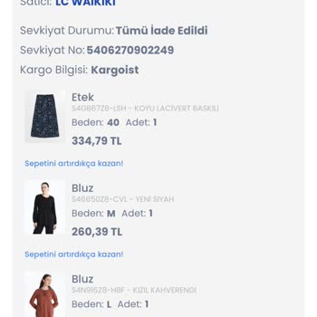 LC Waikiki Kargoist Sakarya Firmasının Sorumsuzluğu